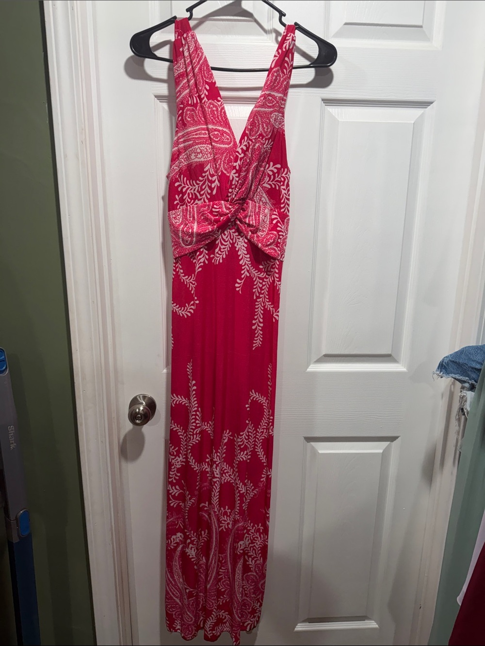 Pink Printed V-Neck Maxi Dress with Front Knot